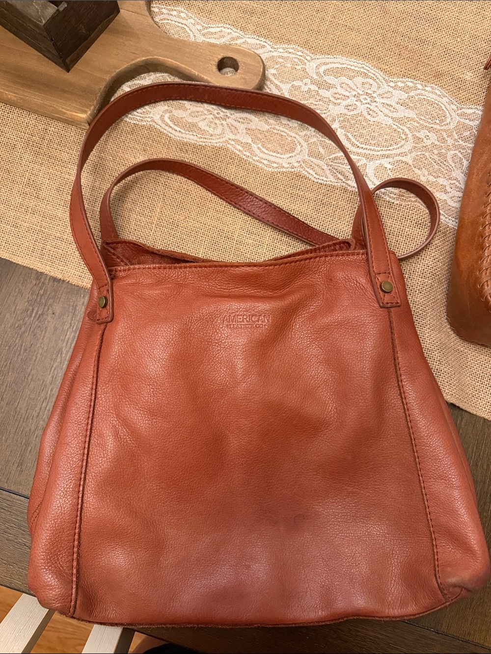 American Leather Company Cognac Leather Shoulder Bag